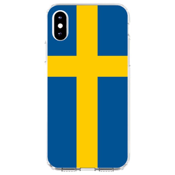 DistinctInk Clear Shockproof Hybrid Case for iPhone X / XS (5.8" Screen) - TPU Bumper, Acrylic Back, Tempered Glass Screen Protector - Sweden Flag