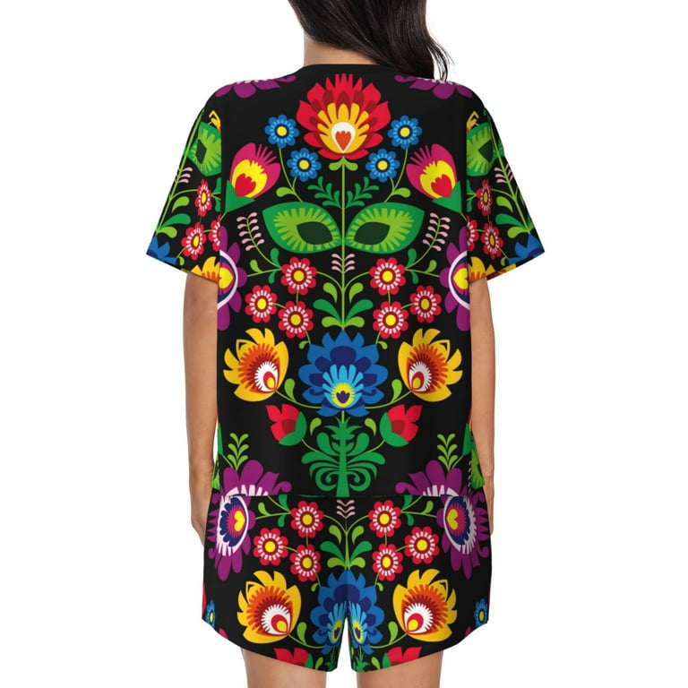 Picia Traditional Floral Polish Pajamas Sets for Women Soft Short-Sleeved  Pjs with Lounge Shorts Two Piece Sleepwear-Large - Walmart.com