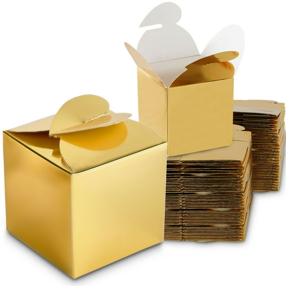 Sparkle and Bash Gold Foil Favor Boxes - 100 Pack, 2.5 In Cube - Gold Party Boxes for Weddings & Baby Showers - Wedding Candy Favors for Guests & Candy Containers