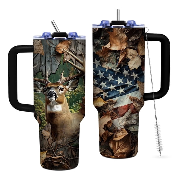 JOPJOLIW Hunter Gifts for Men Dad Grandpa Husband Boyfriend, Hunting Tumbler with Handle for Men, 40oz Stainless Steel Insulated Tumblers, Hunters Gift for Birthday Christmas Fathers Day