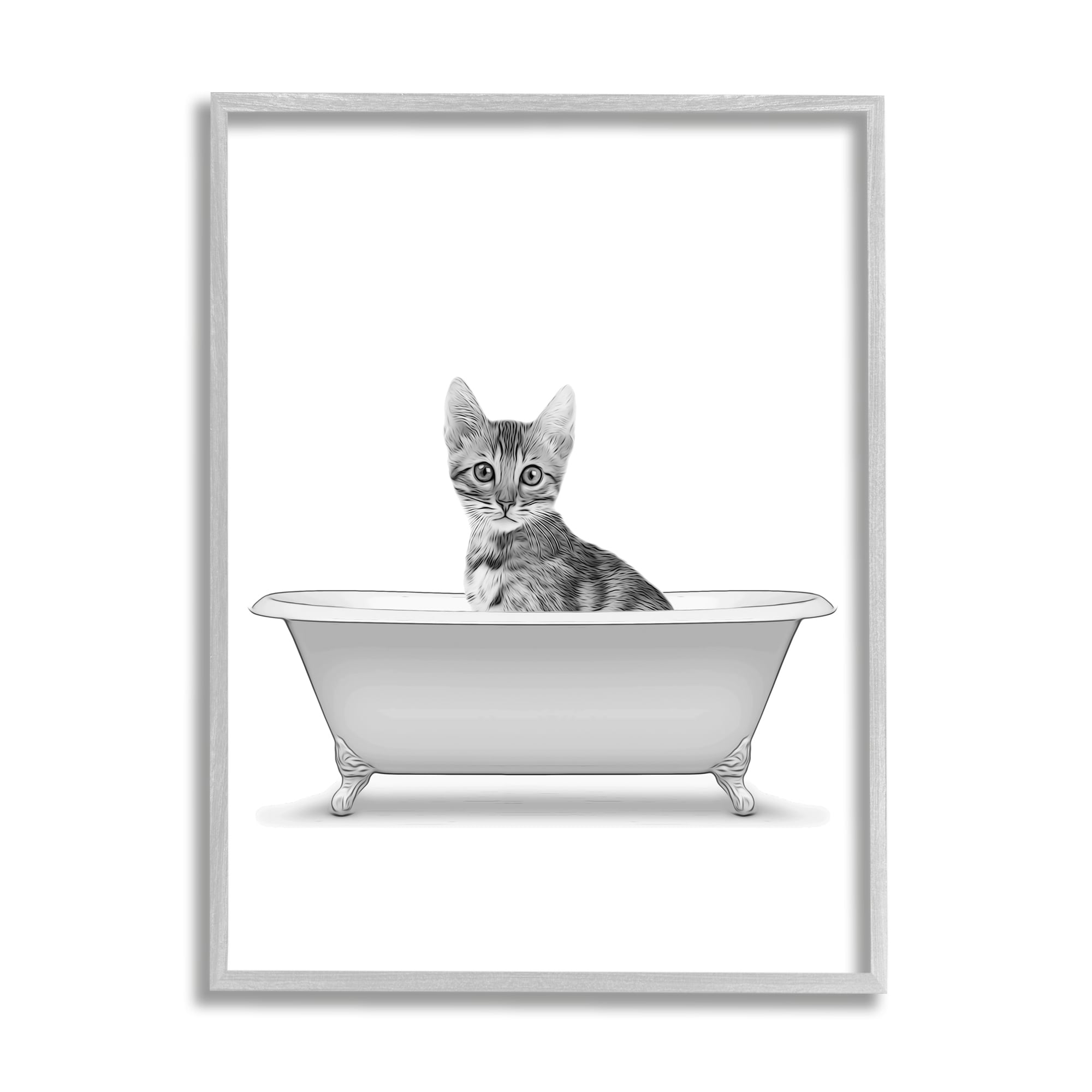 Stupell Industries Kitten In Bathroom Tub Animal Animals & Insects Painting Gray Framed Art Print Wall Art