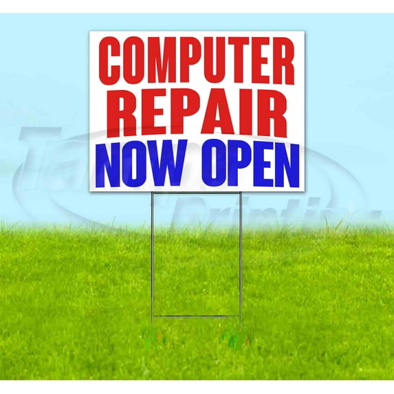 Computer Repair Now Open (18" x 24") Yard Sign, Includes Metal Step Stake