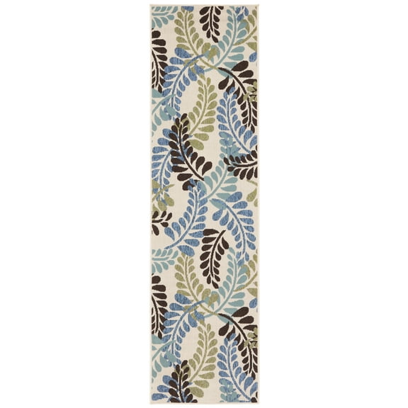 SAFAVIEH Veranda Earleen Floral Indoor/Outdoor Runner Rug, Cream/Aqua, 2'3" x 8'