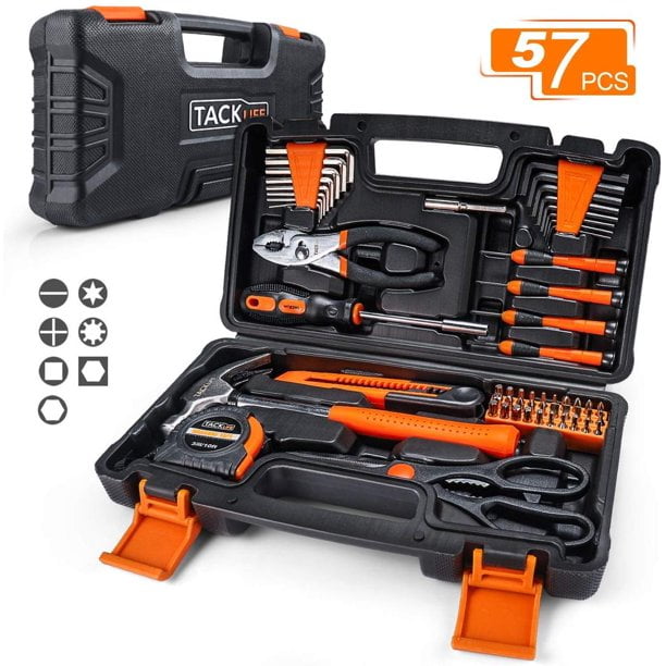 Tacklife 57-Piece Tool Set -Household Repair Tool Kit with All Essential Tools for Home, Office, Apartment with Sturdy Toolbox Storage Case -HHK3A