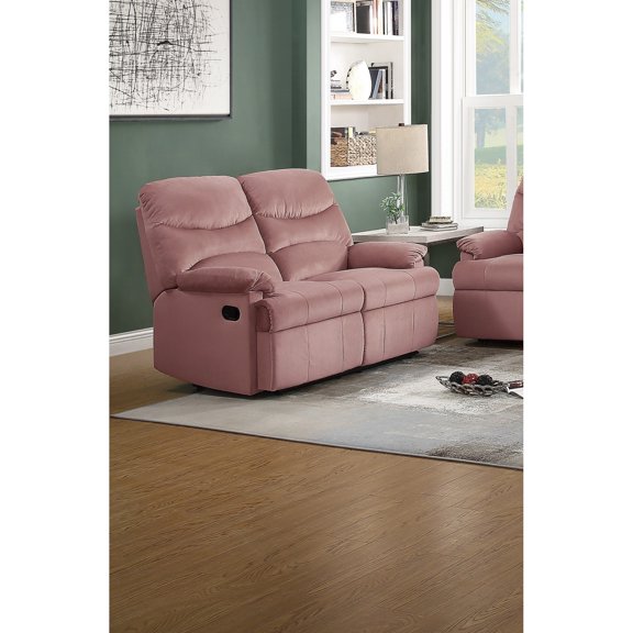 Miekor Furniture Luxurious Velvet Blush Pink Color 2-Seater Manual Recliner Loveseat Couch Manual Motion Plush Armrest Living Room Furniture 1pc Loveseat Couch 77535