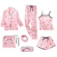 thumbnail image 3 of Pijamas sedosos para mujer Conjunto De Pijamas Para Mujer De 7 Piezas, Ropa De Dormir Estampada, Trajes De Salón, Rosa L Rosa L Magideal Pijamas sedosos para mujer, 3 of 7