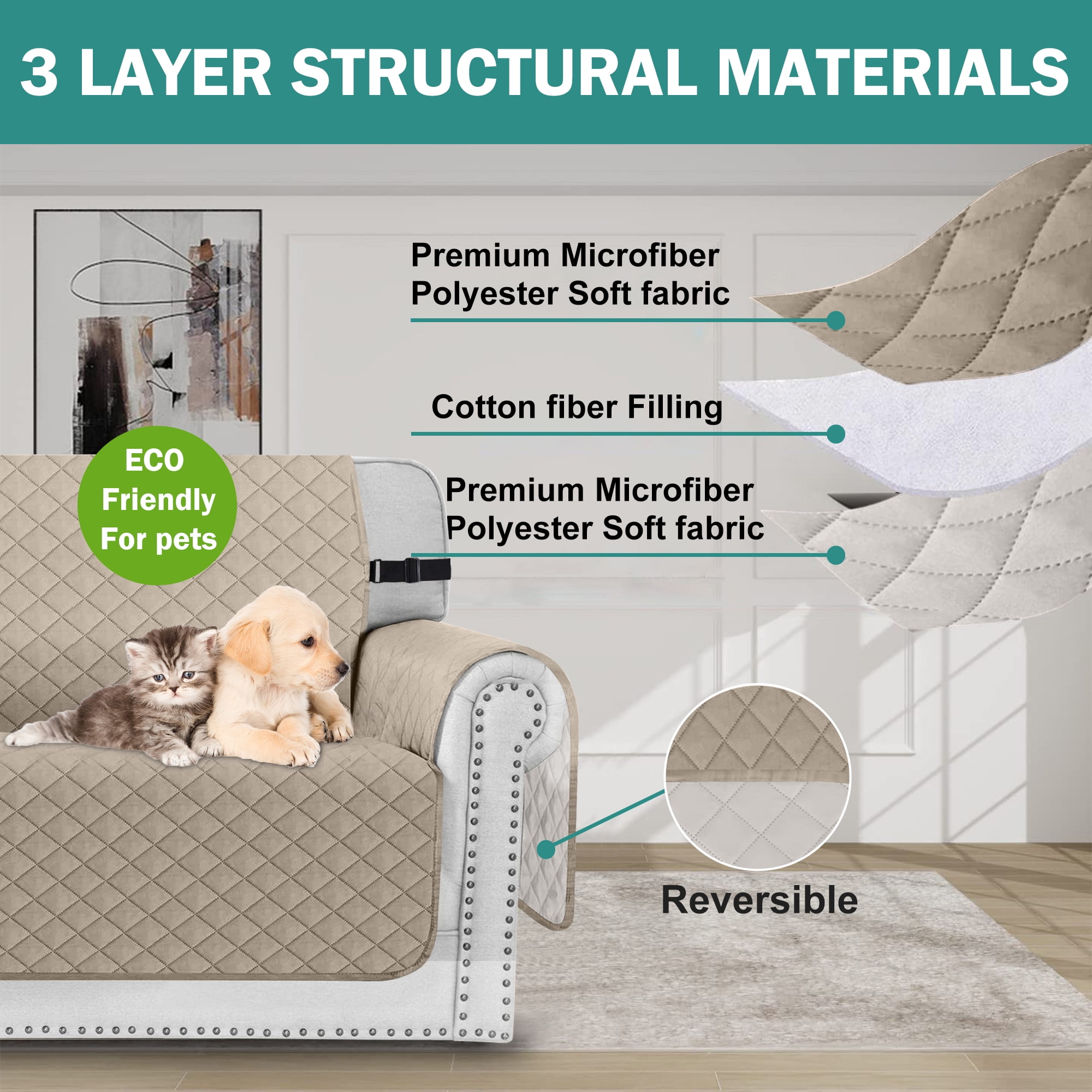100% Waterproof Sofa Cover Machine Washable Couch Cover Non Slip Furniture Protector Slipcover for Dogs, Children, Pets, Chair Size, Khaki