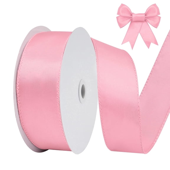 THEGLY Pink Wired Satin Ribbon, 1-1/2 Inch x 25 YardsIdeal for Christmas Tree Decor, Weddings, Parties, Hair Accessories & Wreaths​