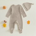 thumbnail image 4 of NOLDARES Newborn Baby Girl Clothes Romper One-Piece Cute Infant Fall Outfits Preemie Thanksgiving Jumpsuit Set,A1132-Khaki, 4 of 5