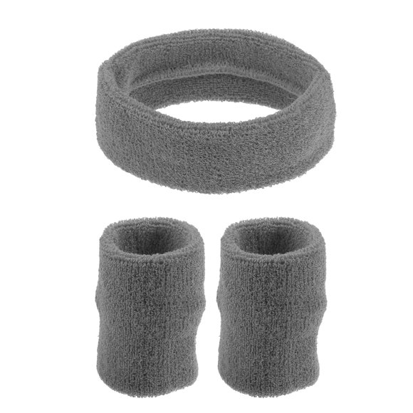 Unique Bargains 3 pcs Sports Headband Wristband Cotton Blend Sweat Absorbing Head Band Gray for Women