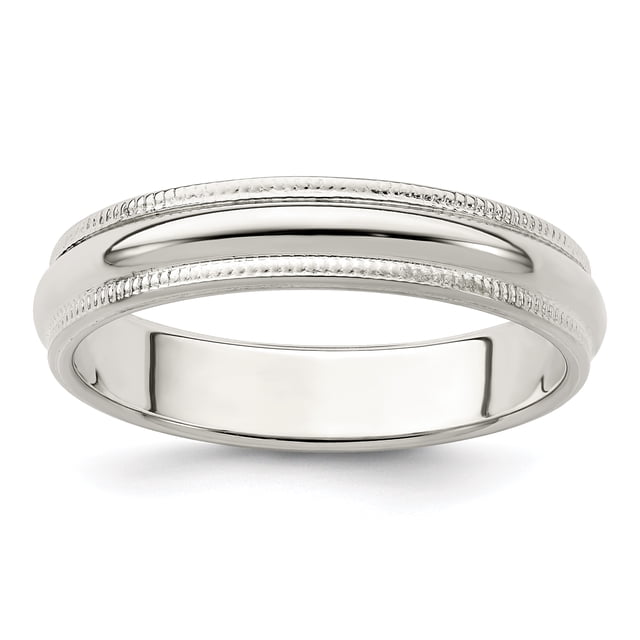 925 Sterling Silver 4mm Half Round Milgrain Size 6.5 Band Ring