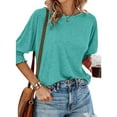 thumbnail image 3 of UVN Crewneck Blouse for Women Summer 3/4 Sleeve T-Shirts Casual Tees Ladies Loose Tops, 3 of 8