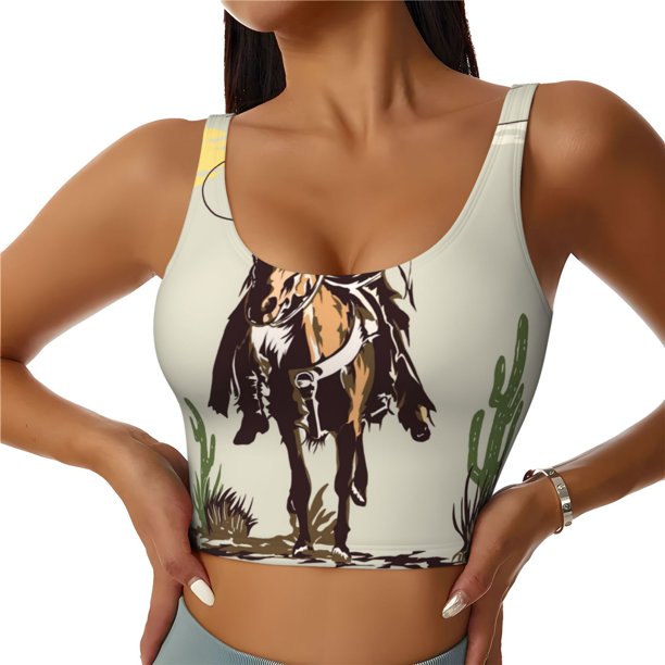 Balery Vintage Cowboy Riding Horse Sujetadores deportivos con espalda cruzada para mujer, acolchados, sin costuras, de alto impacto, ideales para yoga, gimnasio, entrenamiento y fitness.-