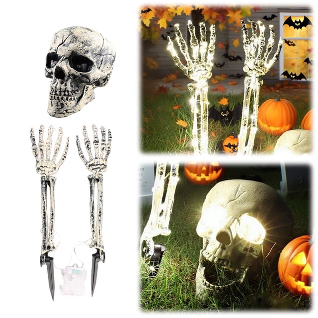 SXcggal Halloween Decorations Luminous Skeleton Hand Ground Stake For Outdoor Garden Yard Party Scary Display Glowing Prop Practical Basic Card Slot For Garden