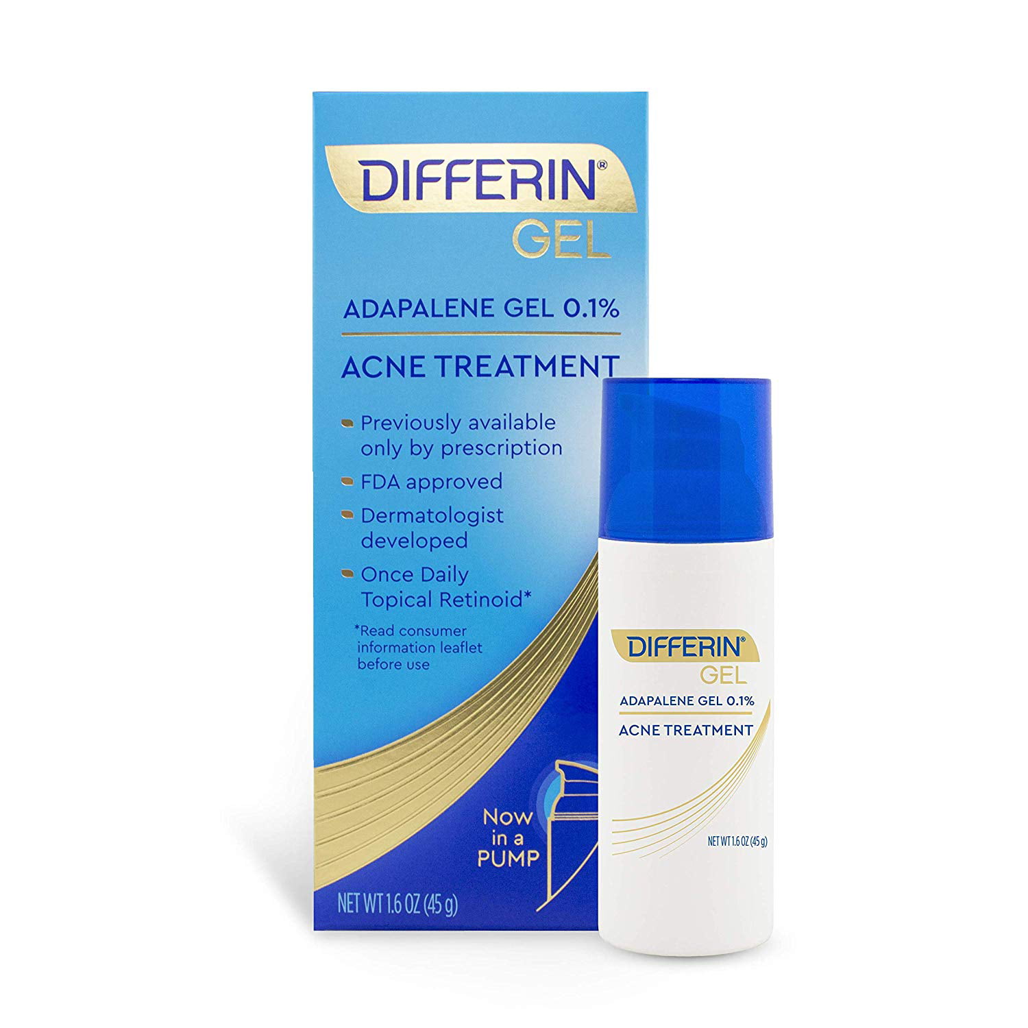 Differin Adapalene Gel 0.1% Acne treatment, 45g, 90-day Supply Pump