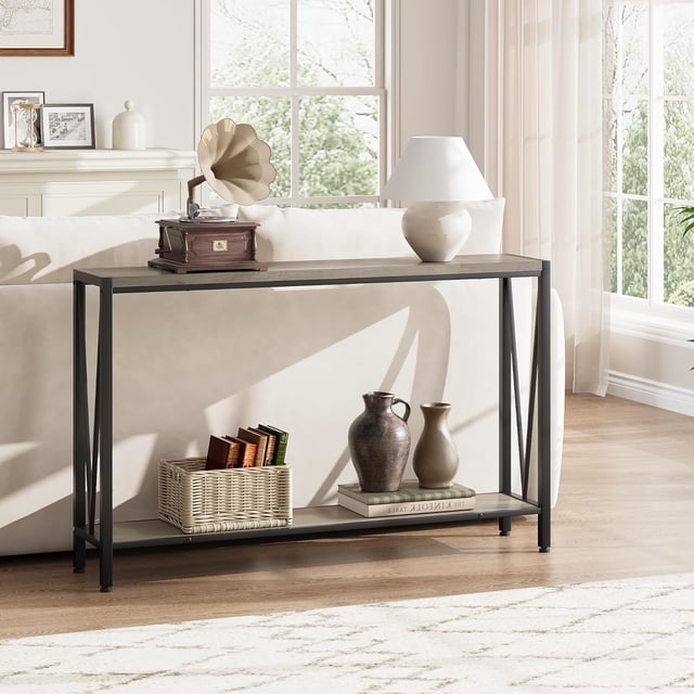 Console Table – Industrial 2-Tier 43" Narrow – Sturdy Metal Frame & Open Shelves – Entryway, Living Room, Foyer & Home Office