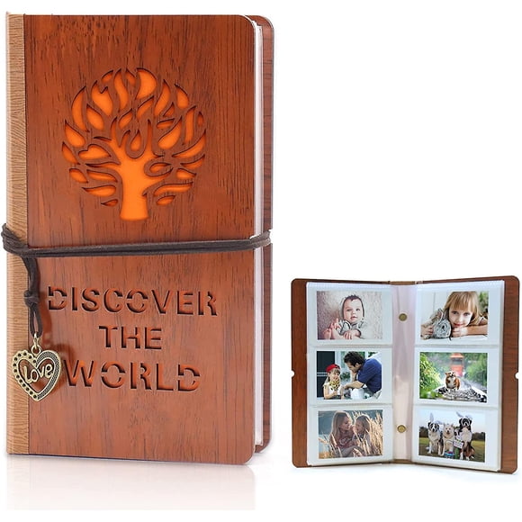 Jinsinto 180 Pockets Mini Photo Album Book 2x3 Inch Pictures For Fujifilm Instax, Wooden Polaroid Photo Album For Instax Mini 7s 8 8+ 9 25 26 50s 70 90 Instant