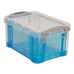 4 x Really Useful 4 Litre Storage Boxes Blue Heavy Duty Plastic With Solid Lid 