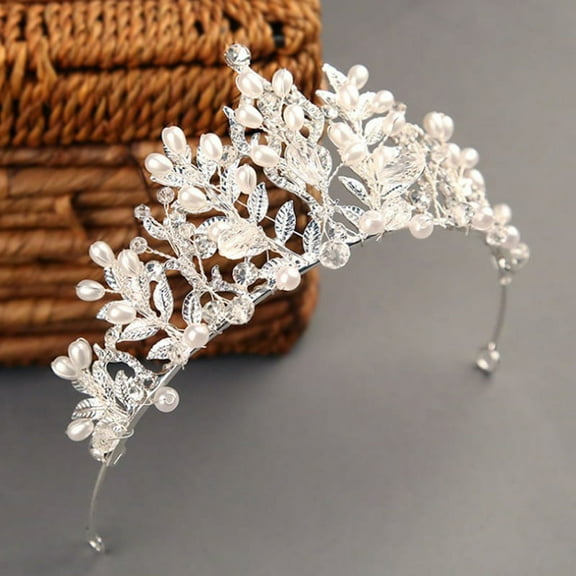 Racing Butterfly Handmade Pearl Crystal Crown Bride Hair Jewelry Wedding Tiaras Headpieces White