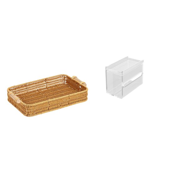 Cestas de almacenamiento,Cestas de almacenamiento de cocina tejidas con asas hechas a mano,Cestas de pan redondas Bandejas para servir Rectángulo,estuche de pañuelos,Caja de almacenamiento de