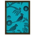thumbnail image 1 of Linocut Vintage Blue Birds Jungle Pattern Illustration Teal Artwork Framed Wall Art Print A4, 1 of 4