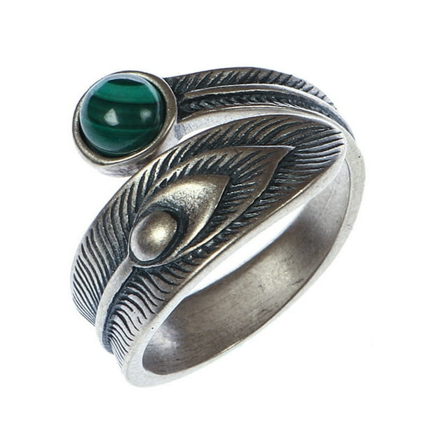 Anillo vintage con plumas de pavo real, malachita, anillo abierto para mujer Anillo vintage con plumas de pavo real, malachita, anillo abierto para mujer