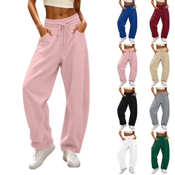 FEIIBMOYRIA Sweatpants for Women Adjustable Drawstring Elastic Waist Curved Knife Wide Leg Jogger Pants Solid Color Soft Casual Daily Loungewear Athletic Long Trousers