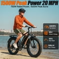 thumbnail image 3 of HiKeep Class 2 Electric Bike for Adults, 20 MPH, 750W Motor, 48V 15.6Ah Removable Battery, 26 x 4 Inch Fat Tire, Shimano 7-Speed, Cargo Rack, UL2849, Black, 3 of 8
