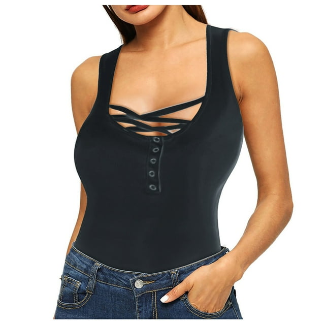 GDREDA Womens Sexy Summer Sleeveless Shirts Button Down Tank Tops Ripped Top Women