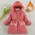 thumbnail image 2 of Povozer Girls and Toddlers' Long Heavyweight Hooded Puffer Jacket(Watermelon Red,6-7Y), 2 of 5