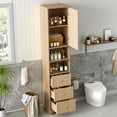 thumbnail image 3 of Euroco 67.7" Tall Freestanding Bathroom Cabinet, Traditional American Style, 1 Door with Adjustable Shelf, 3 Drawers, Open Storage, Gold Metal Handles, Damping Hinges, Space-Saving Design, 3 of 9