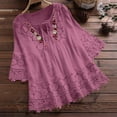 thumbnail image 1 of CHOK Women Summer Tops Clearance Lace Patchwork Bow V-Neck Three Quarter Blouses Top T-Shirt, 1 of 5