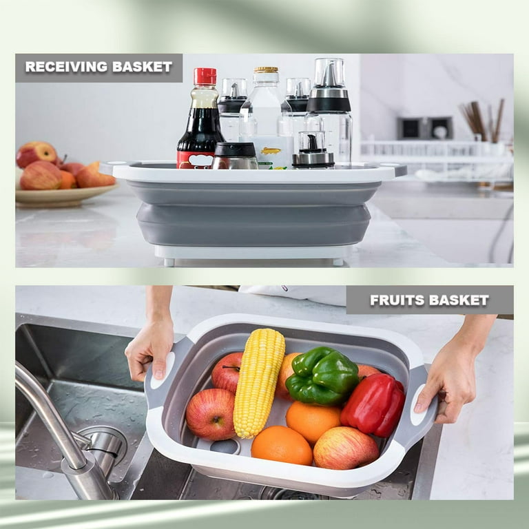Collapsible Cutting Board, 3 in 1 Chopping Board with Drain Plug, Wash  Basin & Dish tub & Colander, Multifunctional for Vegetable Fruit Wash,  Space