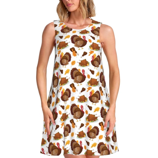 Balery Turkey And Thanksgiving3 Vestidos de verano para mujer con estampado: vestido holgado sin mangas, vestido playero informal y cómodo para días calurosos.