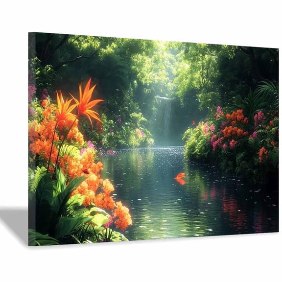 Mudket Canvas Print Framed Ready to Hang Tropical Canvas Wall Art, Green Botanical Landscape Wall Decor Artwork for Living Room Bedroom, Floral Jungle Wall Pictures - 12"L x 8"W