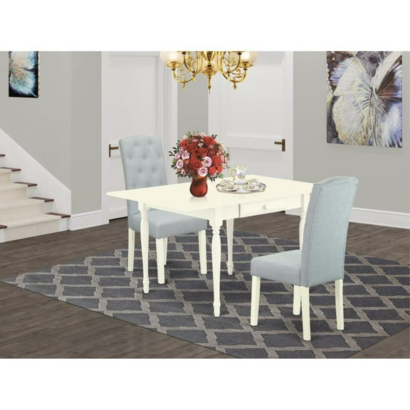 East West Furniture 3-piece Wood Dining Set with Linen Seat in White