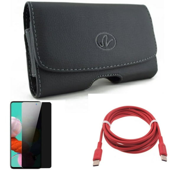 Red 6ft Long Cable & Case Belt Clip & Privacy Screen Protector for Samsung Galaxy S20 Fan Edition - USB-C to Type-C PD Fast Charger   Leather Swivel   Tempered Glass Anti-Spy Combo