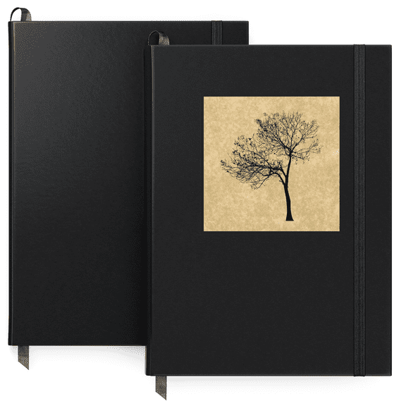 Arteza Sketch Journals, Tree design and Solid black, 6" X 8" - 2 Pack