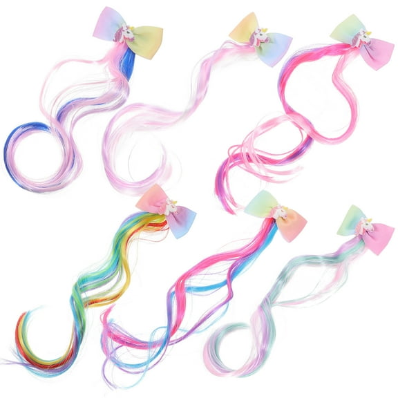 6 Pcs Children Color Wig Colored Hair Extensions for Kids Clip Barrettes Hairpin Toddler Clips Girls