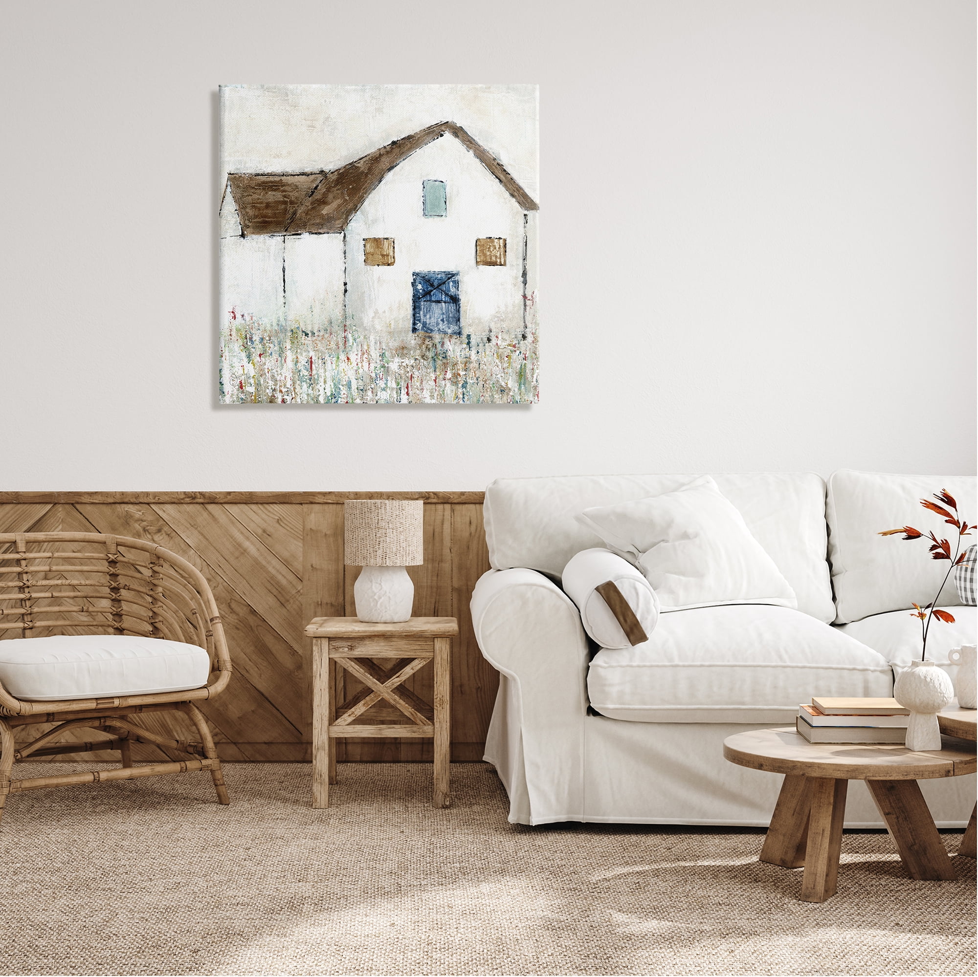Stupell Industries Rural White Barn Grassy Meadow Thick Brushstrokes Painting Gallery Wrapped Canvas Print Wall Art, Design by Tava Studios