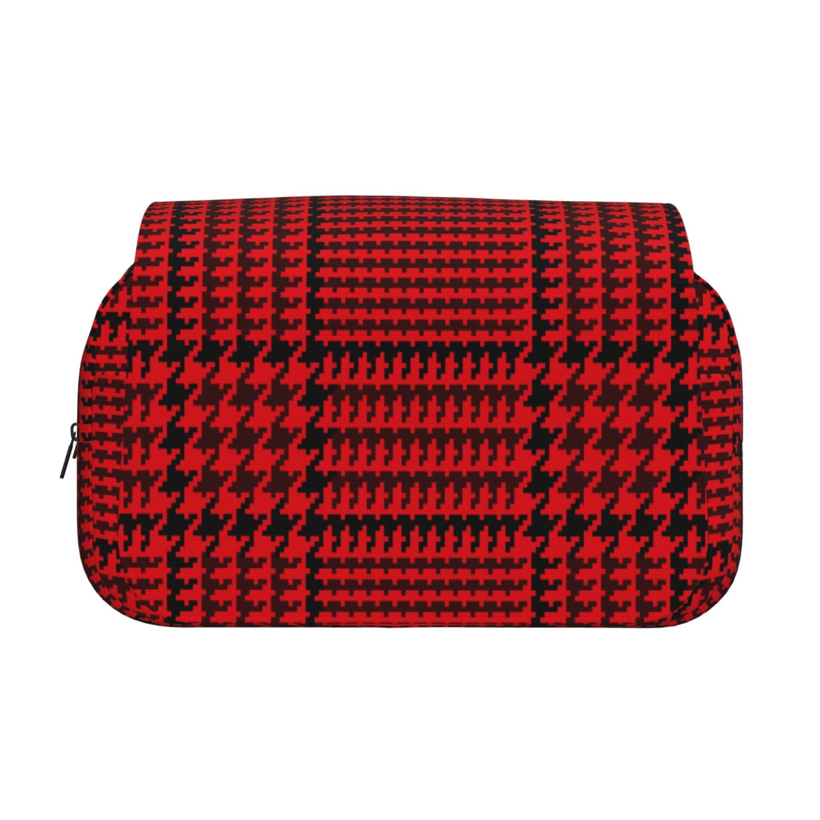 Rateoe Red Black Houndstooth Pattern Double Clamshell Pen Case, Storage Organizer with Two Zipper Compartments– Holds Up to 50 Pencils & Pens