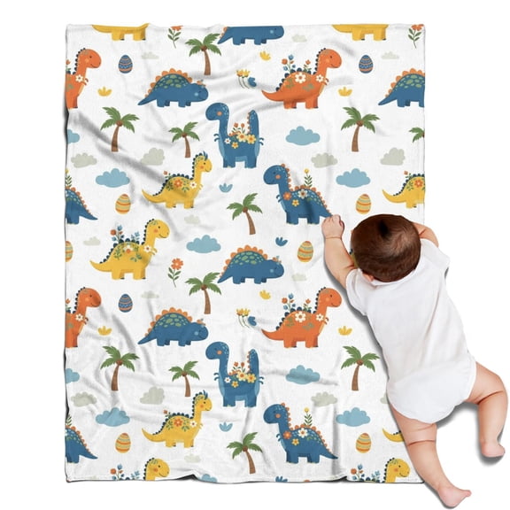 White Dinosaurs Palms Eggs Pattern Blanket,Comfortable Soft Lamb Wool Throw Blanket,All Season,Warm Lightweight Blankets for Sofa Bed Couch Living Room Chair,30"x40"