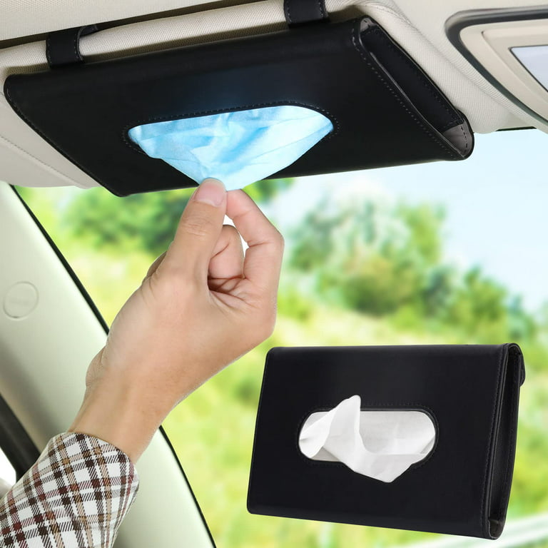 Car Tissue Holder Car Visor Mask Holder, Visor Tissue Box Holder for Car,  Napkin Holder Paper Towel Cover Case & Mask Hook Clip - Black
