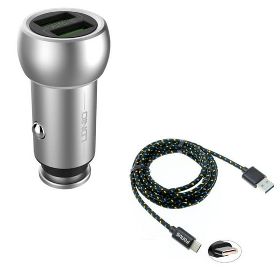 2-Port USB 3.6A Car Charger w Charger Cord Type-C 6ft USB Cable D9D for Acer Liquid Jade Primo - Alcatel PulseMix, 7, Idol 5S 5 4S - ASUS Zenfone V Live, ROG Phone, AR 6 5z 4 Pro