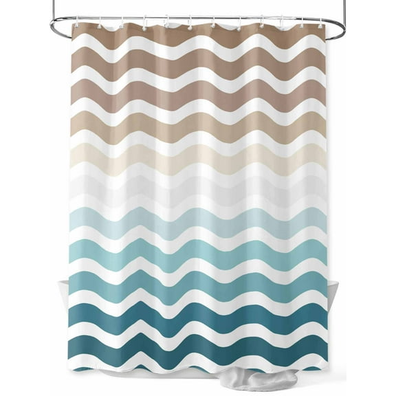 Fsddascl Teal Brown Ombre Shower Curtain Set - 48" x 72" Washable Bathtub Curtain with 12 Hooks, Modern Art Gradient White Geometric Waterproof Fabric Stall Shower Curtains for Bathroom/Bathtub