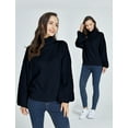thumbnail image 3 of SSLR Oversized Sweaters for Women Turtleneck Sweater Drop Shoulder Knit Long Lantern Sleeve Pullover Sweater, 3 of 8