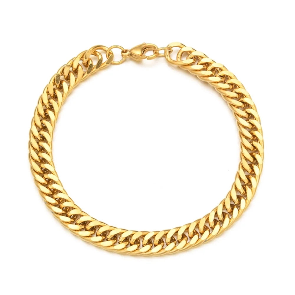 Punk Curb Cuban Link Chain Bracelet 6.5mm 14K Yellow GoldHand Chains For Men Women Fashion Party Jewelry Gift