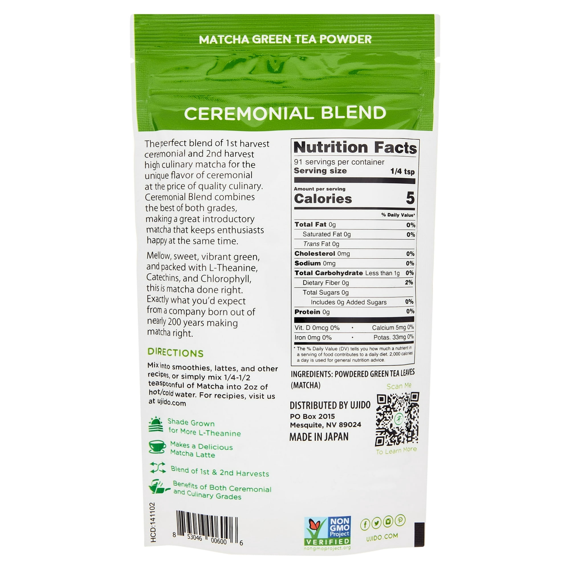 Pack of 8, Ujido Matcha Green Tea Powder, 4 oz
