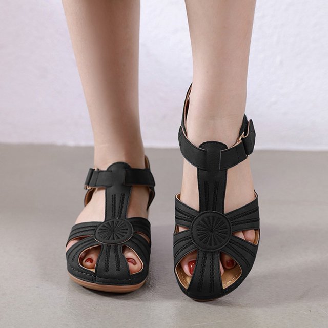 MKLEKYY Sandalias de Plataforma para Mujer, Sandalias Retro de Verano Con Costuras, No Ligeras, de Talla Grande, Con Punta Redonda y Tacón de Cuña, Cómodas