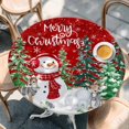 thumbnail image 2 of Red Christmas Round Tablecloth, Fitted Table Cover with Elastic for 55"-60" Round Tables, Xmas Trees Snowman Elk Snowflake Table Cloth Outdoor Indoor Dinning Party Waterproof Tablecloths, 2 of 7